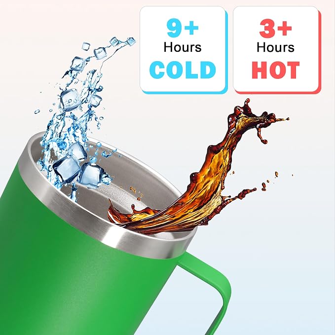 20 oz Tumbler with Handle and Lid Insulated Travel Coffee Mug Green 12P | Stainless Steel Tumbler, coffee tumbler with handle,Spill Proof Double Wall Vacuum Tumbler Cup Keep Drink Hot & Cold - Image 4
