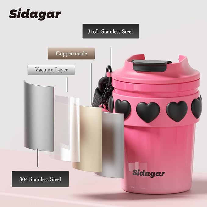 SDGA+ 12 oz Travel Coffee Mug Spill Proof Leak Proof, Stainless Steel Thermal Coffee Cup with Lid, Resuable Cup for Hot and Cold, Portable Tumbler for Women, Pink - Image 7