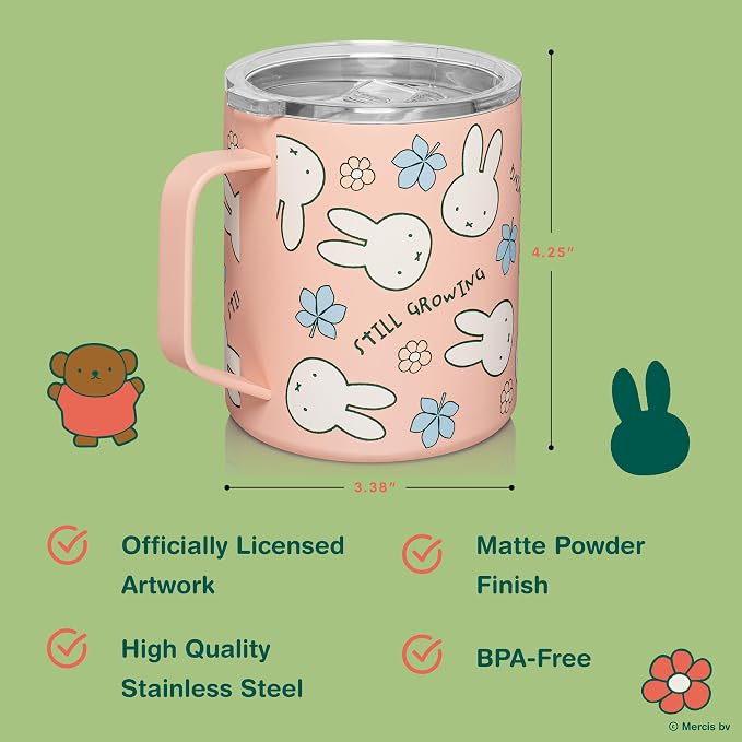 Dragon Glassware | Miffy Stainless Steel Camp Mug with Lid, 12 oz - Pink | Nijntje Insulated Camping Mug For Coffee, Tea, Matcha & Hot Beverages; Miffy Mug with Lid - Image 3