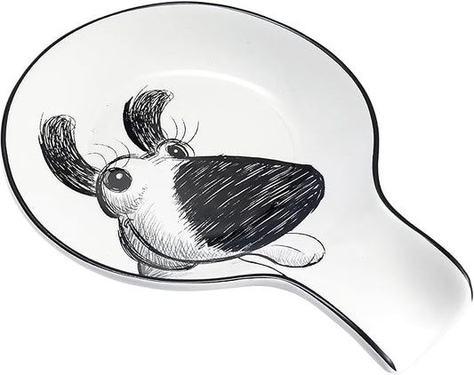 Bico Doodle Pawtrait Spoon Rest for Stove Top, Ceramic Spoon Holder for Kitchen Counter, Easy to Clean Coffee Spoon Rest Dishwasher Safe, Kitchen Cooking Utensil Rest for Ladles Spatula by Bico