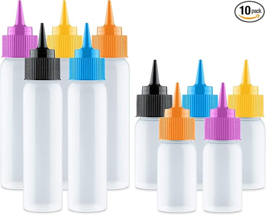 Free Hand Writer Bottles - 10 Easy Small Squeeze Bottles - 5 Each (1 and 2 Ounce) - Cookie Cutters, Cake and Baking Decoration, Food Coloring & Royal Icing Supplies for Writing (10 bottles)