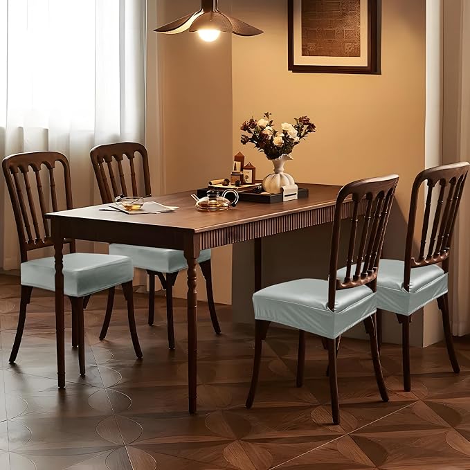 Waterproof Pu Leather Seat Covers for Dining Room Chairs Set of 4,Soft Chairs Seat Slipcovers,Dining Chair Cover Removable Washable Chair Protector Cover Stretch Kitchen Chair Covers - Image 8