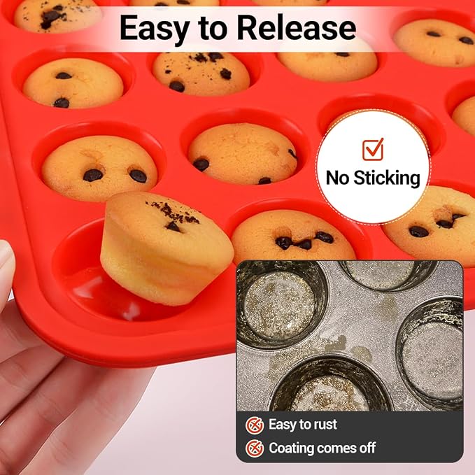 CAKETIME Silicone Muffin Pans for Baking, Metal Reinforced Frame Regular 12 Cups & Mini 24 Cups Cupcake Pan Set Nonstick Muffin Pan for Homemade Baking Easy to Handle - Image 6