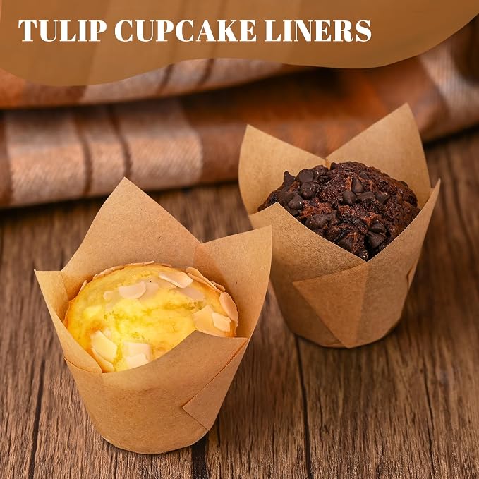 Neyimqr 120 Counts Natural Tulip Cupcake Liners for Baking Cups, Food Grade Parchment Paper Muffin Liners Holders, Standard Tulip Cupcake Liners, Greaseproof Cup Cake Wrappers for Party, Christmas - Image 4
