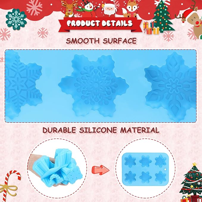 3Pcs Snowflake Molds Christmas Silicone Cake Trays Cookie Soap | Reusable Non Stick Chocolate Molds, for Christmas Muffin Jelly Ice Cube Making, Winter Party Home Decorations - Image 6
