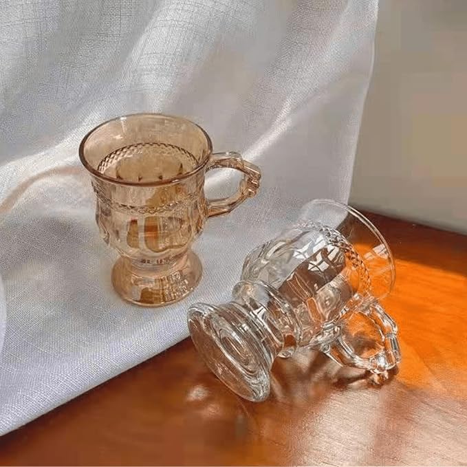 Vintage Irish Coffee Mugs, Crystal Clear Irish Coffee Glass with Handle, Footed Stem Base, Heat Resistant, Heavy Duty Cups for Hot Chocolate, Tea, Coffee, 4pcs gray