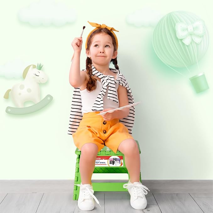 ACSTEP Folding Step Stool 9 Inch for Kids and Adults, 300 lbs, Green | Lightweight Plastic Small Foldable Step Stool with Handle, Non-Slip, for Kitchen, Bathroom, Bedroom and Closet - Image 5