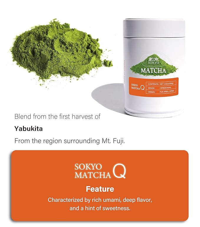 SOKYO ceremonial matcha powder series Rich and full-bodied flavor powdered green tea Japanese matcha (3.52oz / 100g, Fuji Ceremonial Q)
