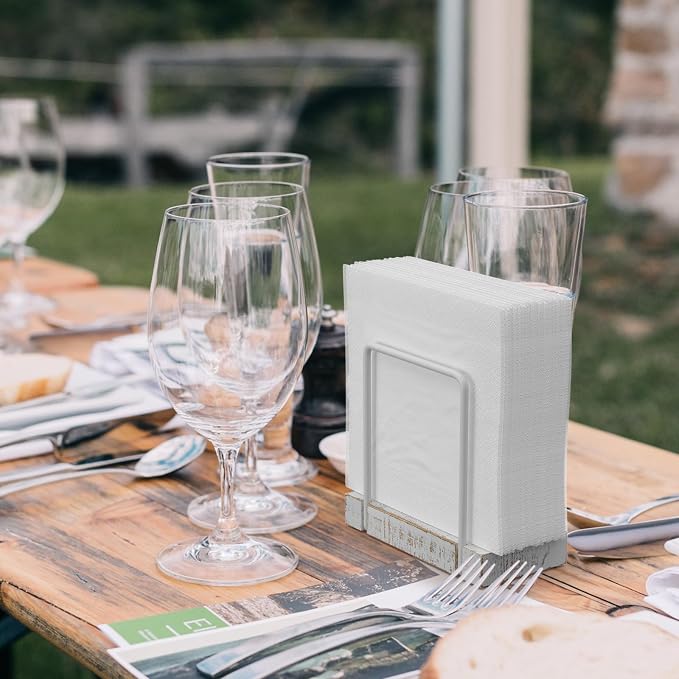 Wican Napkin Holder for Table, Wood Iron Standing Napkin Dispenser | Dining Table Farmhouse Cocktail Picnic Rustic Wood Holders, Suitable All Kitchen Dining Room Decor, White & Farmhouse White - Image 4