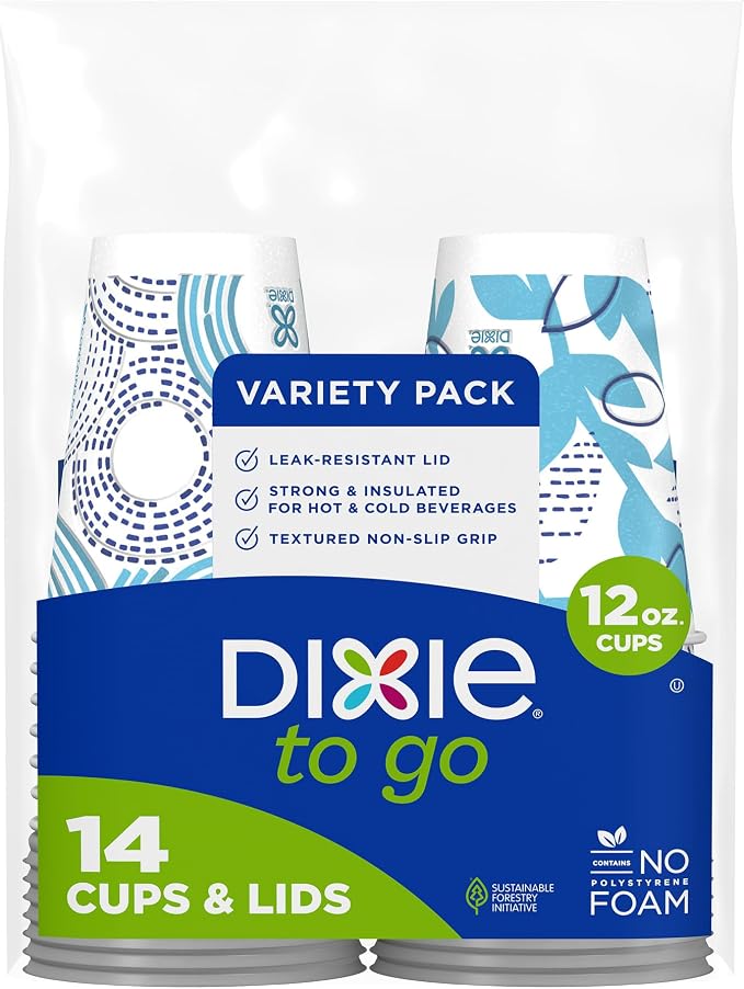 Dixie To Go Paper Coffee Cups With Lids, 12 oz, 14 ct, Disposable Insulated Paper Cups for On-The-Go Hot or Cold Beverages | Medium by Unknown