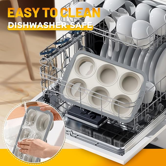 Silicone Muffin Pan, 6 Cups Non-Stick Cupcake Pan, Food-Grade BPA-Free Muffin Tin, Oven-Safe 450 °F, Reinforced Steel Frame, Easy-Grab Handles, Quick-Release 2.7" Baking Molds for Mini Treats - Image 5