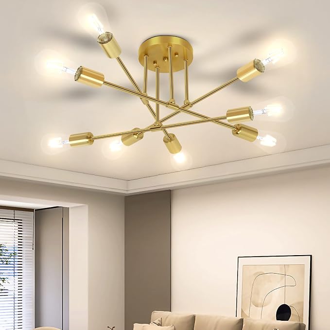 CANMEIJIA Modern Sputnik Chandelier, 8-Light Ceiling Light Fixture Mid Century Gold Chandelier for Bedroom Living Room Dining Room Kitchen, E26 Base, Bulbs Not Included by CANMEIJIALighting