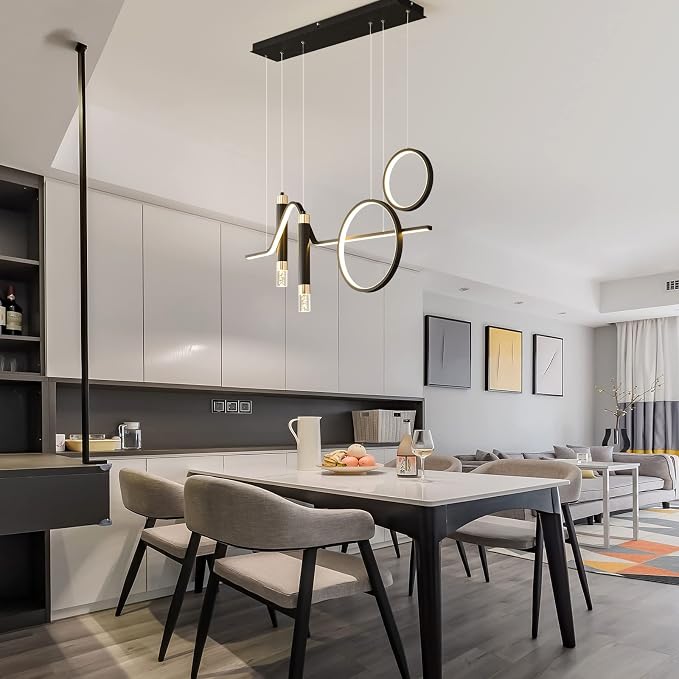 Siittoo 37" Modern LED Pendant Light, Dimmable Linear Chandelier Black | 45W LED with Remote, 3000K-6000K, Adjustable Hanging Light for Kitchen Island, Dining Room & Living Room - Image 2