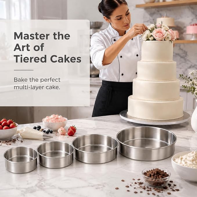 Leonyo 4-6-8-9 In Cake Pans Set of 4, Round Cake Tins for Baking, 2" Deep | Bake a multi-layer cake — perfect for celebrating weddings, birthdays, housewarmings, and graduations - Image 6