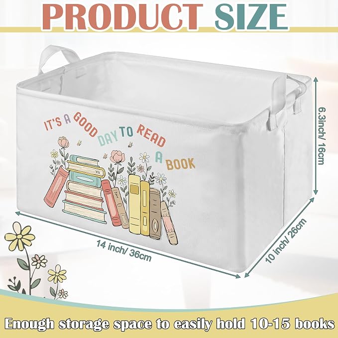 Marsui Book Lover Gifts It's a Good Day to Read Book Storage Basket to Be Read List Storage Bin Bookish Accessories Bookworm Gift for Club Members Student Teacher Reading Accessories - Image 2