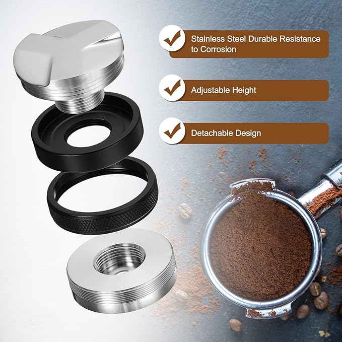uxcell 53mm Coffee Distributor & Tamper, Dual Head Espresso Leveler, Adjustable Depth Professional Espresso Distribution Leveler Tool for Portafilter Espresso Hand Tamper, Black