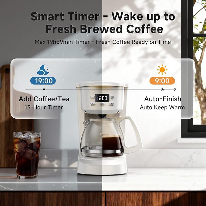 Coffee Maker, 5 Cup Programmable Drip Coffee Machine-White | 20 Hours Timer, 2 Hours Keep Warm, Compatible with Ground&Tea Leaves,Portable Small Cafetera for Home Office Travel Camping - Image 3
