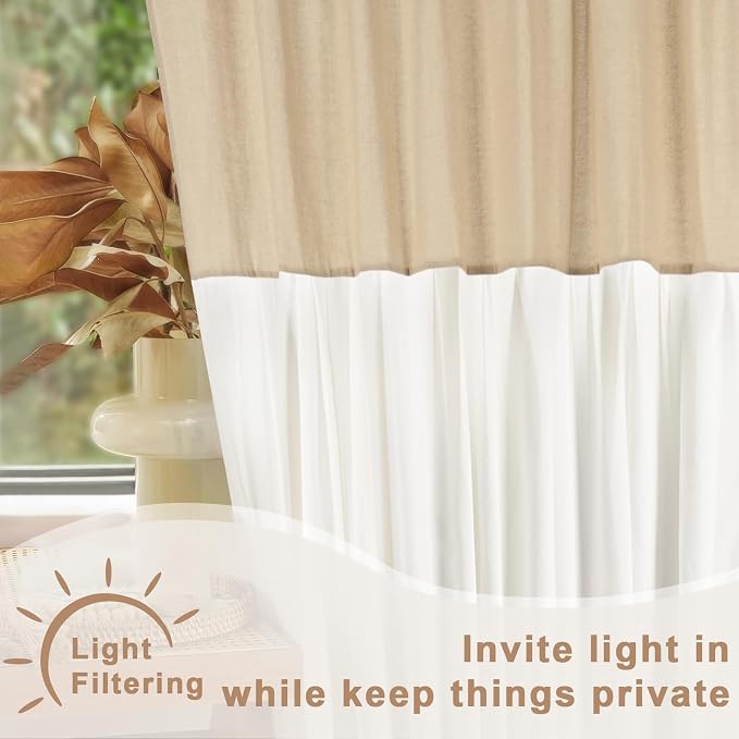 Likiyol Linen Swag Curtains Farmhouse Ruffle Valances for Windows Rustic Country Window Valances Light Filtering Kitchen Curtains Rod Pocket Valance for Bathroom Cafe, Linen White, 60" W x 36" L - Image 3