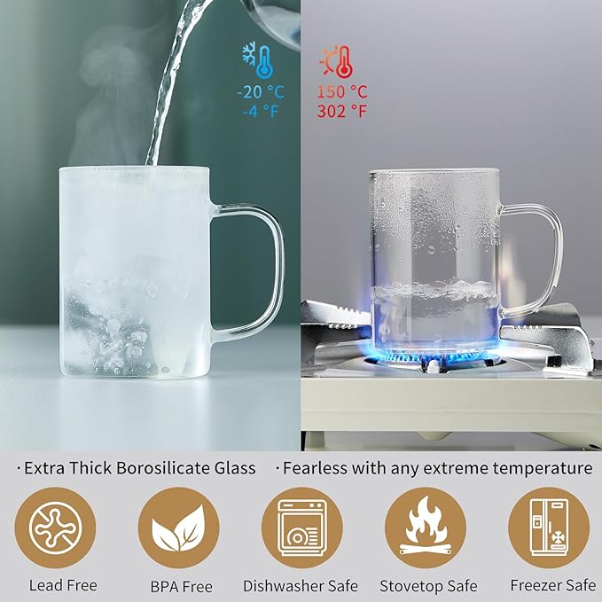 Glass Tea Cup with Infuser and Lid, 400ml Large Borosilicate Teacup, Clear Mug for Loose Leaf Tea, Blooming Tea, Tea Bags - Perfect Christmas or Birthday Gift for Women