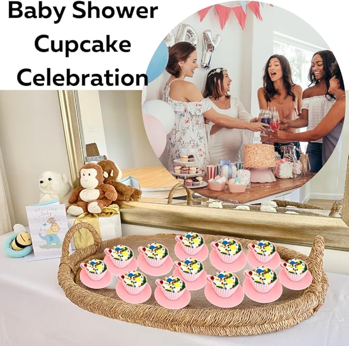 Evelots Baking Cupcake Molds - Silicone Teacup Set - 24 Pc Set - Oven-Safe - Nonstick - Muffin Cups for Bridal/Baby Shower, Birthday/Tea Party - 12 Cups & 12 Saucers - BPA Free
