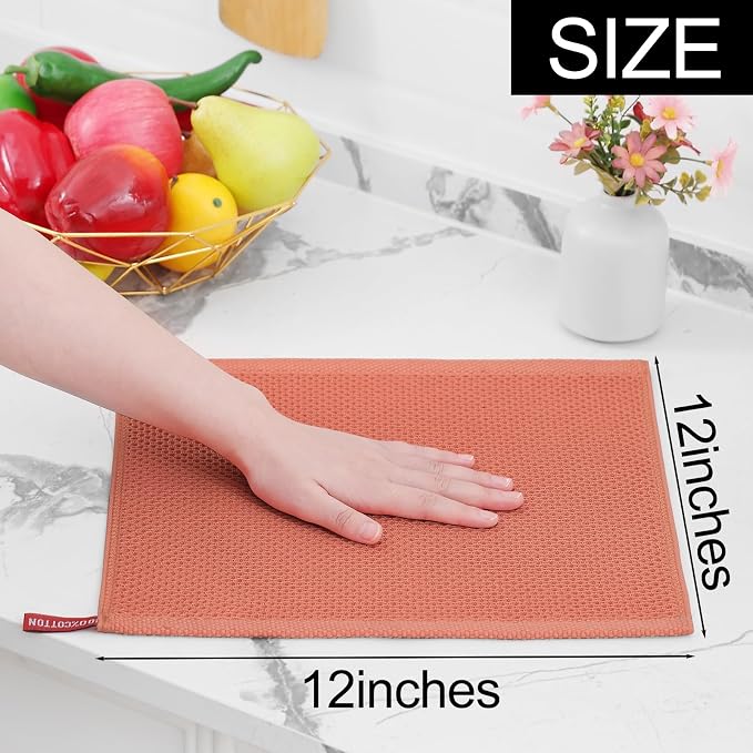 Homaxy 100% Cotton Waffle Weave Kitchen Dish Cloths 8-Pack, Coral | 12 x 12 Inches, Ultra Soft Absorbent Dish Towels, Quick Drying Dish Rags with Hanging Loop - Image 5