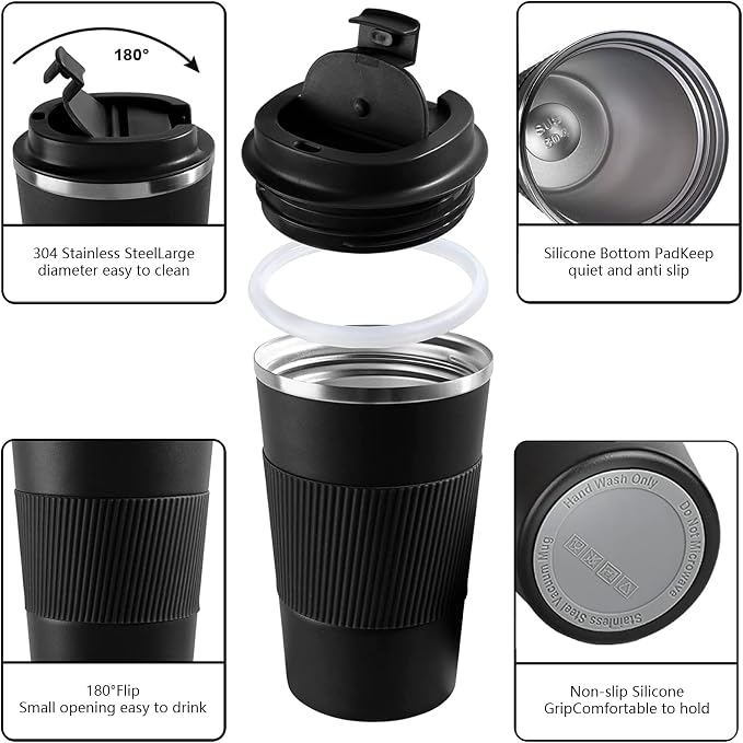 Insulated Travel Coffee Mug, Stainless Steel Coffee Cup with Leakproof Lid | Double-wall insulation keeps drinks hot or cold for hours, with a leakproof lid and portable stainless steel design - Image 2