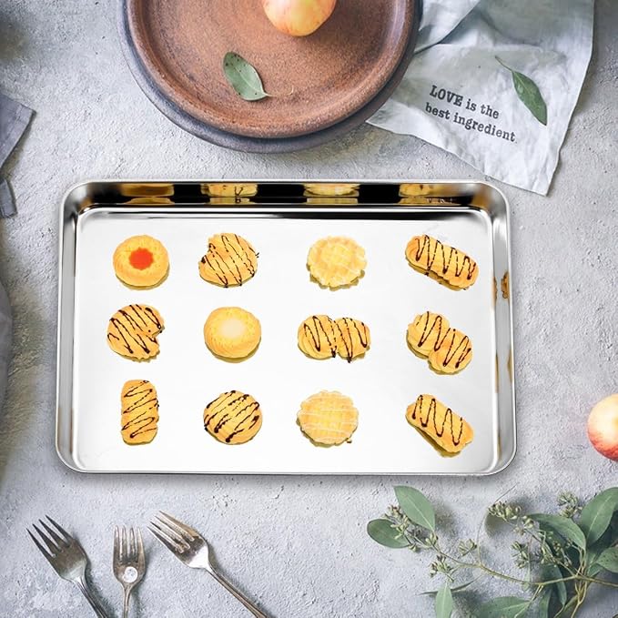 Stainless Steel Baking Sheet Set of 4, Cookie Sheet Pan for Baking Roasting | Cookie Pan Baking Pans Oven Tray, 9/10/12/16 inch, Non Toxic Healthy, Mirror Polishing, Easy Clean Dishwasher Safe - Image 6
