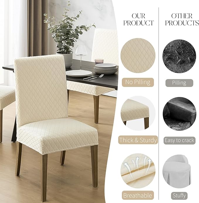 MOSAYT 100% Waterproof Dining Room Chair Covers Set of 6, Super Fit Stretch Jacquard Parson Chairs Slipcovers Removable Washable Chair Seat Protectors for Home, Kitchen, Banquet (Beige - XL) - Image 4
