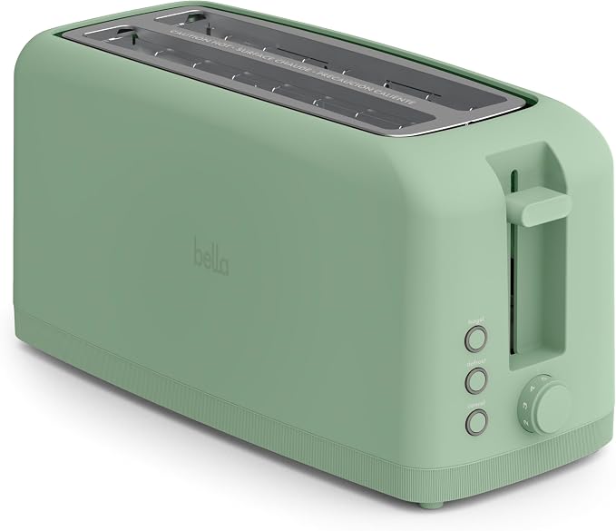 bella 4 Slice Slim Toaster, Fits-anywhere™ Kitchenware, 6 Setting Shade Control with Reheat & Cancel Buttons, Fits Sourdough, 10” Long Slot, Anti Jam & Auto Shutoff, 900 Watt, Seaglass by bella
