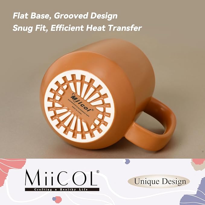 Miicol Ceramic Coffee Mug, 16 oz Large Coffee Cup, Tea Mug with Handle, Flat Bottom Mug for Men, Women, Office, Microwave and Dishwasher Safe, Multi-Color, Burnt Orange - Image 5