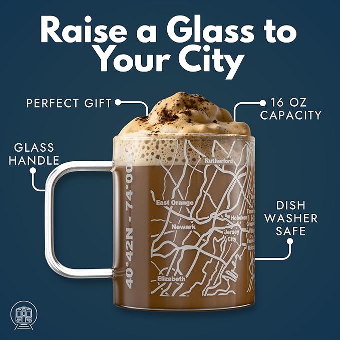Greenline Goods – New York City, NY Map Glass Coffee Mugs (Set of 2), 16 oz – Etched Wrap Design