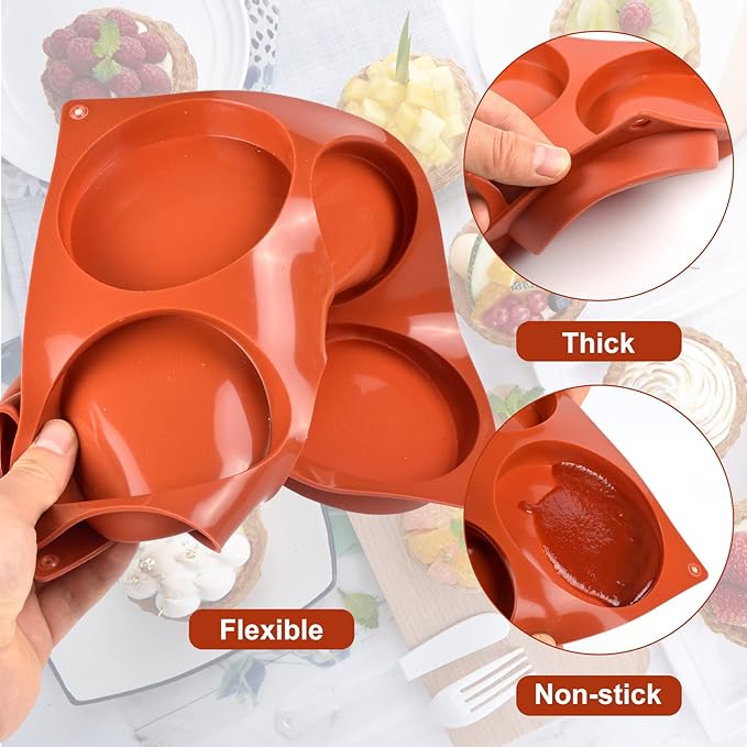 2 Pack Large Silicone Molds for Baking/Non-Stick 4 inch 6-Cavity Round Silicone Baking Mold for Whoopie Pie Pan, Corn Bread, Candy, Eggs, Muffin, Soap,