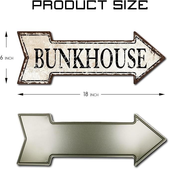 Mukuko Vintage Look Bunkhouse Sign 6" x 18" Arrow Tin Metal Sign | Farmhouse Wall Decor Art, Country Decorations, Rustic Retro Home, Cowboy Ranch Gift - Image 2