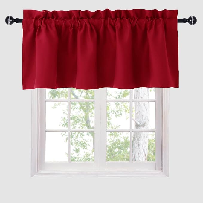 Hiasan Red Valance Curtains for Kitchen Blackout Thermal Insulated Rod Pocket Window Valances, 42 x 18 Inches Length, 1 Panel by Hiasan