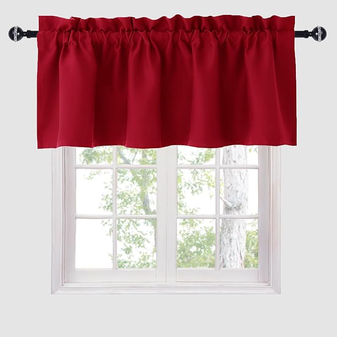 Hiasan Red Valance Curtains for Kitchen Blackout Thermal Insulated Rod Pocket Window Valances, 42 x 12 Inches Length, 1 Panel by Hiasan