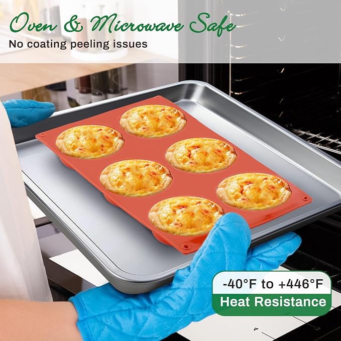 Ocmoiy 3 Inch Egg Mold for Breakfast Sandwiches Round Silicone Muffin Top/Egg Pan, Non-Stick Oven Baking Silicone Molds for Eggs Patty Bites, Tarts, English Muffins, Pack of 4