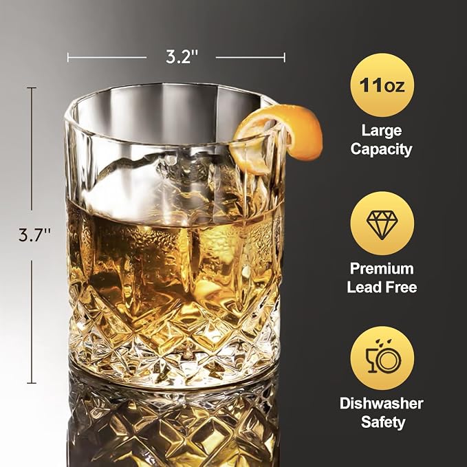 Whiskey Glasses Set of 6, 11 oz Old Fashioned Rocks Glasses | Dishwasher-safe 11 oz rocks glasses for whiskey, bourbon, scotch, rum, cocktails and gifting - Image 3