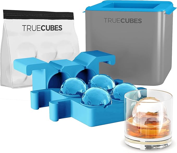 Crystal Clear Ice Sphere Ball Maker with Storage Bag - 4 Large Clear Ice Sphere Balls for Cocktails, Drinks & Whiskey - BPA-Free Silicone Sphere Ice Sphere Balls Mold