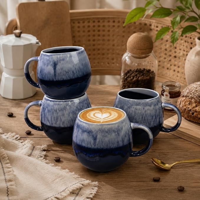 Ceramic Coffee Mug, Coffee Mug Set of 4,16 oz Coffee Cups | Stoneware Latte Cups for Tea & Cappuccino, Unique Holiday Gifts with Compact Ergonomic Small Handle, Aesthetic Nordic Design - Image 7