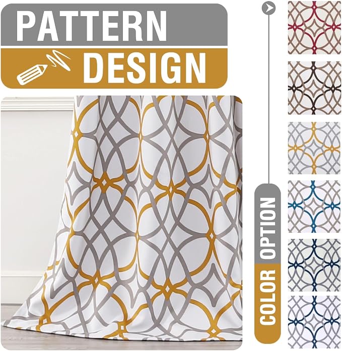 H.VERSAILTEX Blackout Curtains Printed Design for Bedroom 84 Inch Length 2 Panels Set Thermal Insulated Curtains for Living Room Geometric Modern Grommet Window Drapes, Mustard and Grey - Image 5