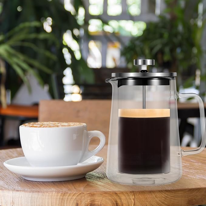 350/650/1000ml French Press Coffee Maker, Double Wall Glass French Press, Clear French Press Tea Maker, Multifunctional Coffee Press Coffee Maker for Home Office (350ML)