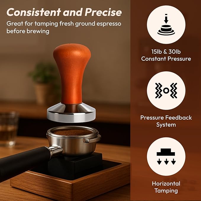 MADCHIEF 53.3mm Espresso Tamper- Wooden handle & Stainless Steel Ground Coffee Tamper Barista Tool – Fits 54mm Breville Sage Espresso Machines Portafilter
