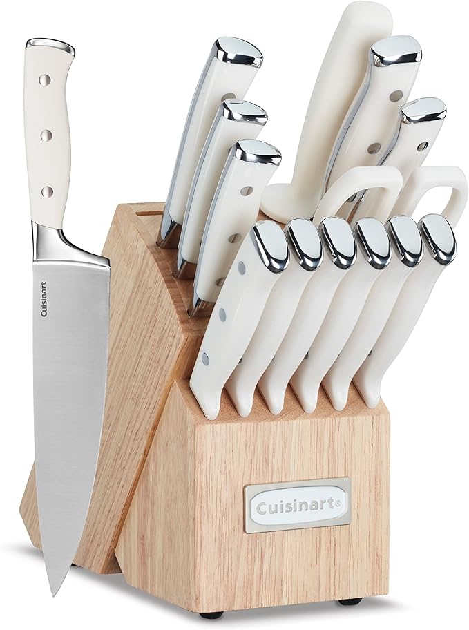 Cuisinart 15-Piece Knife Set with Block, High Carbon Stainless Steel, Forged Triple Rivet, Natural C77CTR-15P by Cuisinart