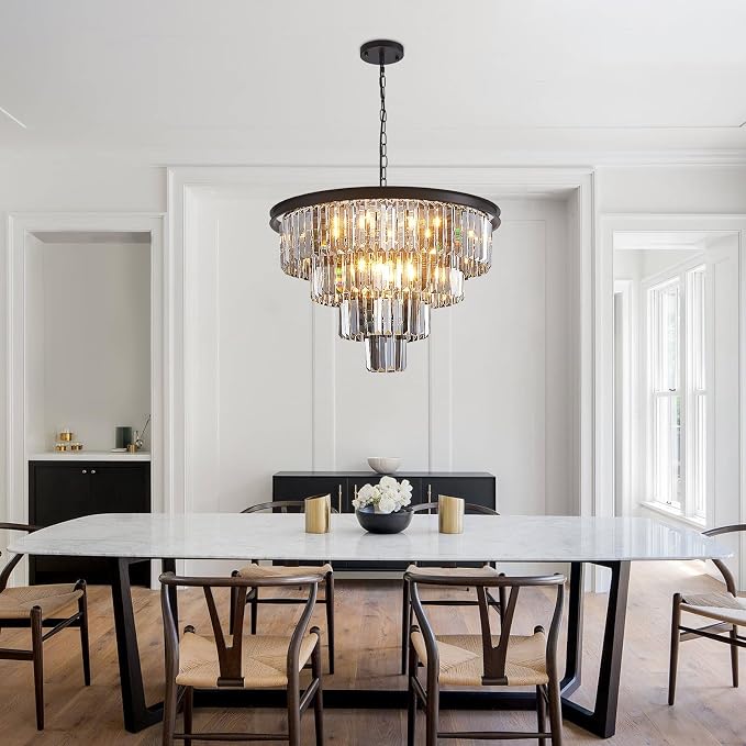 24'' Smoke Gray Crystal Chandelier Black Modern Luxury Light Fixture for Dining Room 4-Tier Round Hanging Pendant Ceiling Lighting for Entryway Foyer Living Room Bed Room Adjustable Height - Image 9