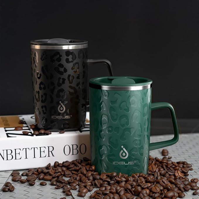 Ideus 16oz Insulated Stainless Steel Coffee Mug with Lid Leopard Dark Green | Perfect for home, office, or daily use| Easy to clean wide mouth| Sweat-proof| On the go - Image 9