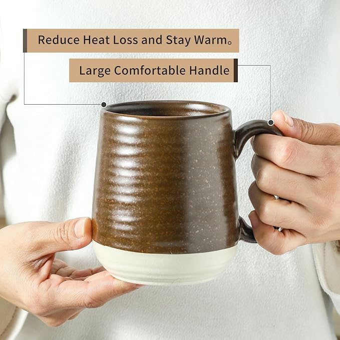Hasense Coffee Cups Set of 6, 15 oz Stoneware Coffee Mugs with Big Handles, Modern Tea Cup for Indoor and Outdoor for Cocoa, Milk, Tea, Hot Chocolate, Soup, Valentine's Day Gifts, Brown - Image 5