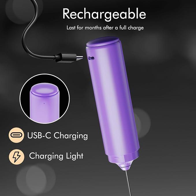 Rechargeable Milk Frother Handheld, 2-IN-1 Dual Spring Whisk Electric Frother Wand for Cappuccino Latte Macchiato, Portable Drink Mixer for Coffee, Matcha, Hot Chocolate - Image 4