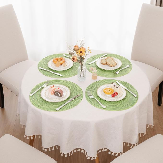 SHACOS Round Placemats Set of 4 Round Table Placemats Braided Cotton Place Mats 15 inch for Kitchen Dining Table Holiday Party (Mixed Color Pea Green, 4) - Image 8