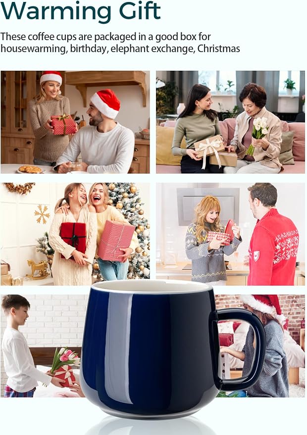 Teocera Ceramic Coffee Mug Set of 4-12 oz Coffee Mugs with Large Handles for Hot or Cold Drinks Like Latte, Cocoa, Tea or Juice - Smooth Ceramic, Dishwasher Safe, Navy - Image 3