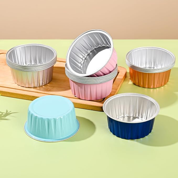 Mini Aluminum Foil Cupcake Baking Cups with Lids (40pcs, 5oz) Round Cupcake Foil Liners Tart Pie Tin Pan Holder - Disposable Mini Cake Containers Flan Molds for Pudding, Souffle, Party, Wedding - Image 3
